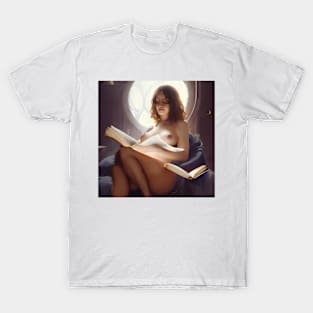 Nude girl reading her book T-Shirt